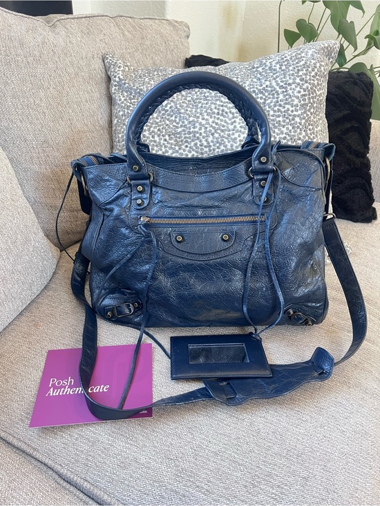 Balenciaga Handbags - Balenciaga Vintage Le City Velo Navy Blue Leather Satchel Bag